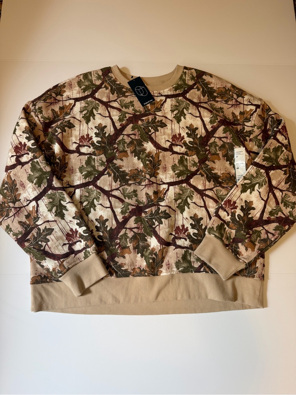 Men's Crewneck Sweater in Beige Leaf Camo